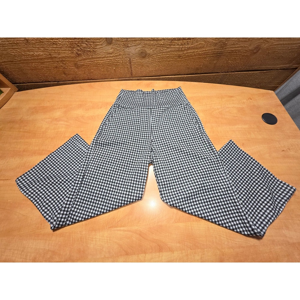 Cabi Gingham Wide Leg High Waist Pull On Pants Black White Size M